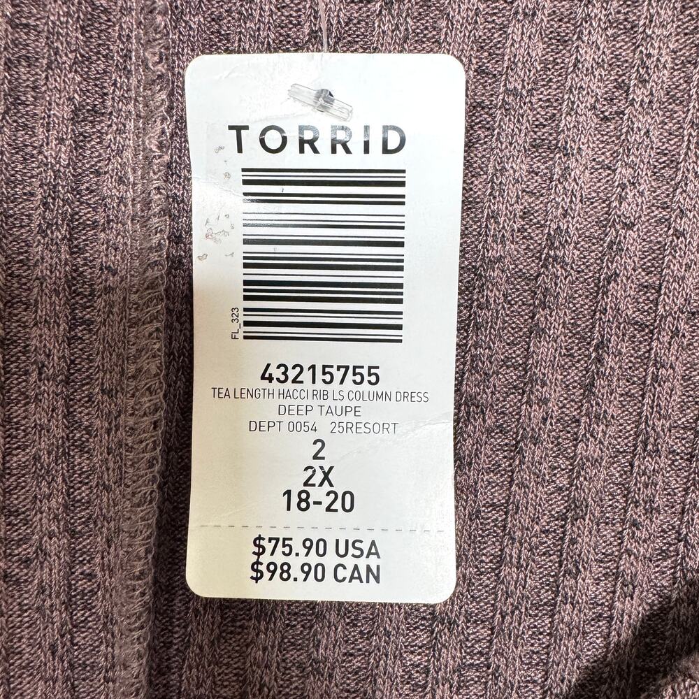 Torrid Women Tea Length Hacci Rib Column Dress Size 2X Long Sleeve Neutral Taupe - Picture 4 of 11